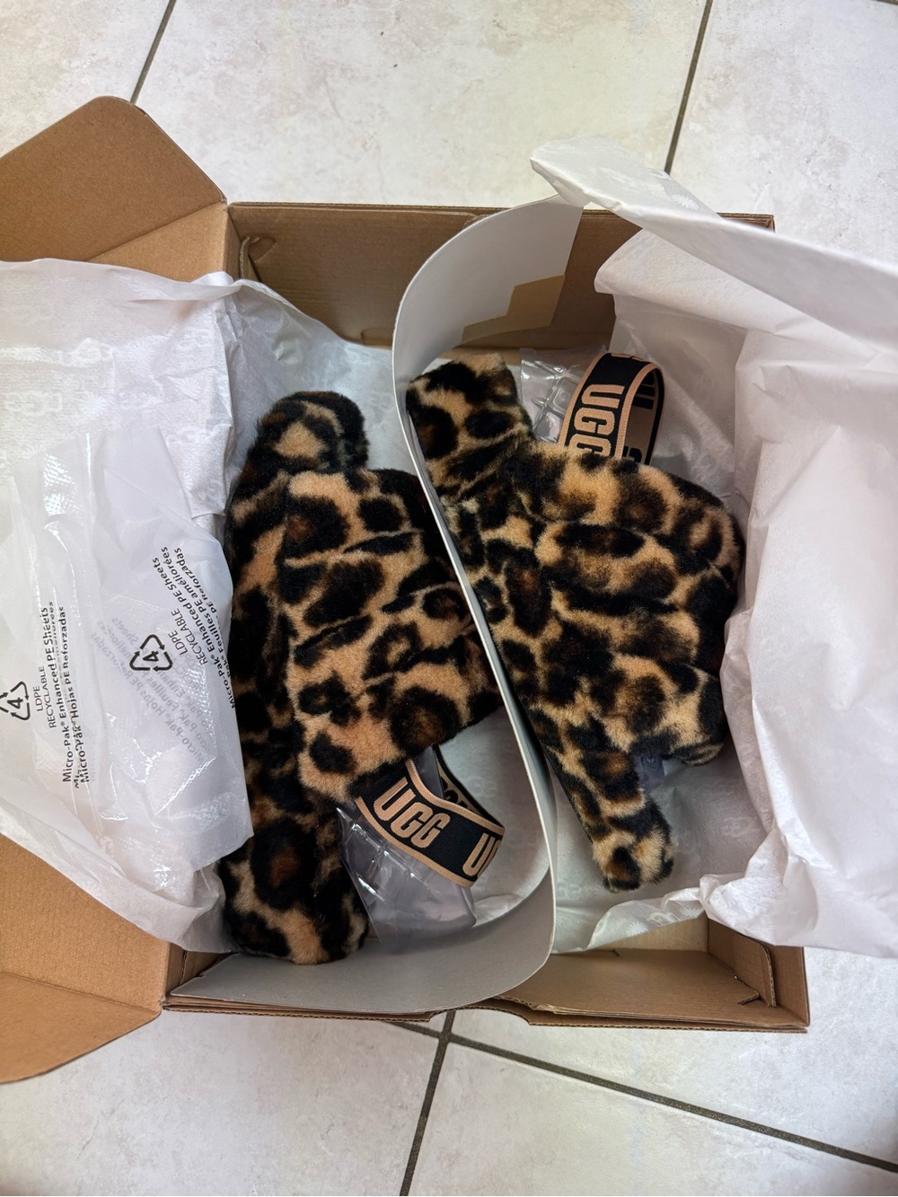 UGG fluff yeah slippers leopard print